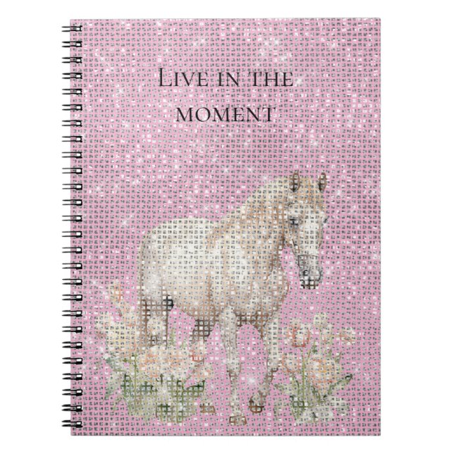 Cuaderno Pink White Horse Floral Sparkle  (Frente)
