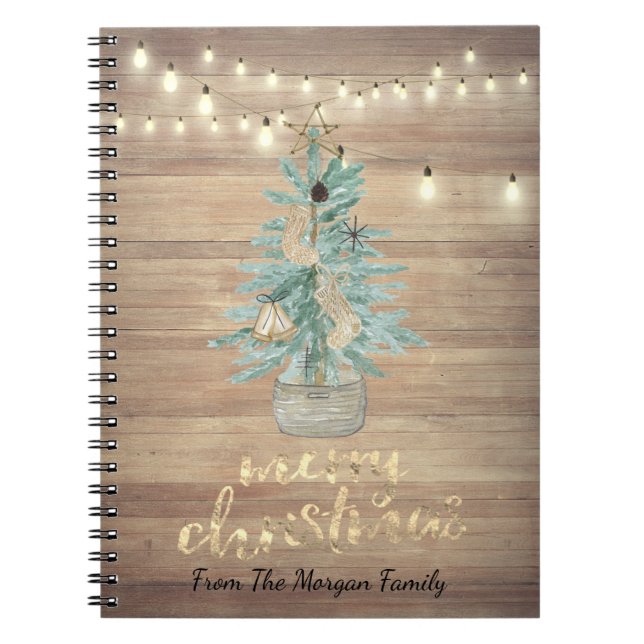 Cuaderno Pino, Luces de Cadena, Navidad de Madera (Frente)