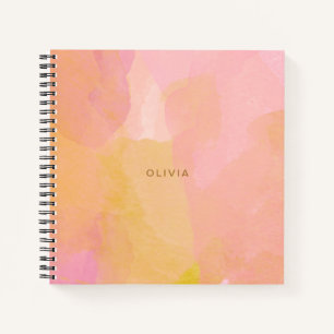 Cuaderno Pintado abstracto de acuarela rosa y dorada