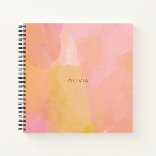 Cuaderno Pintado abstracto de acuarela rosa y dorada