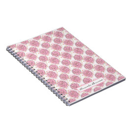 Cuaderno pintado con rosas rosadas y brillo dorado