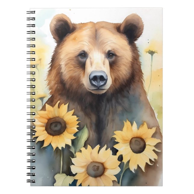 Cuaderno Pintado De Color Agua Oso Marrón Y Sunflower (Frente)