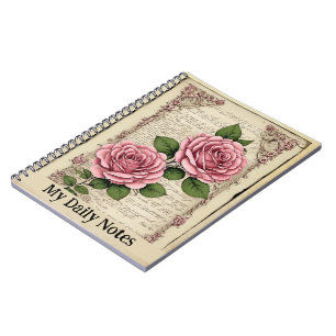 Cuaderno Pintado de dos rosas rosas rosas rosadas de efemer