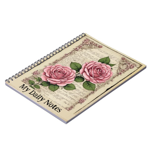 Cuaderno Pintado de dos rosas rosas rosas rosadas de efemer (Lado Izquierdo)