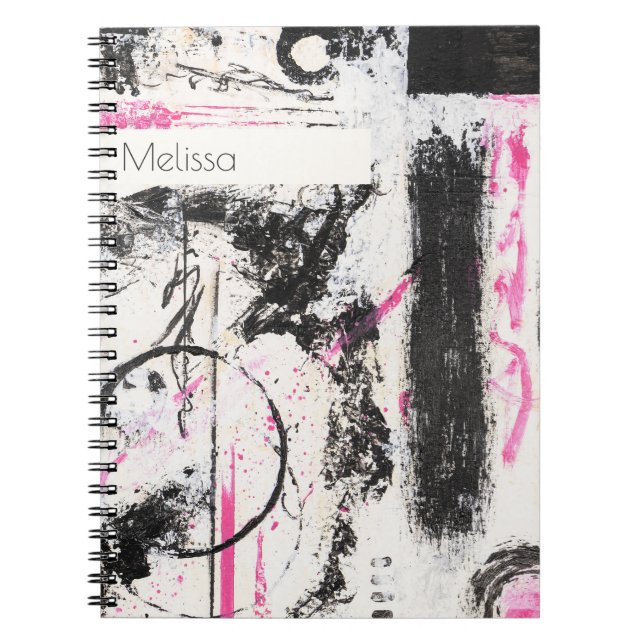 Cuaderno Pintado expresivo moderno rosa y negro abstracto (Frente)