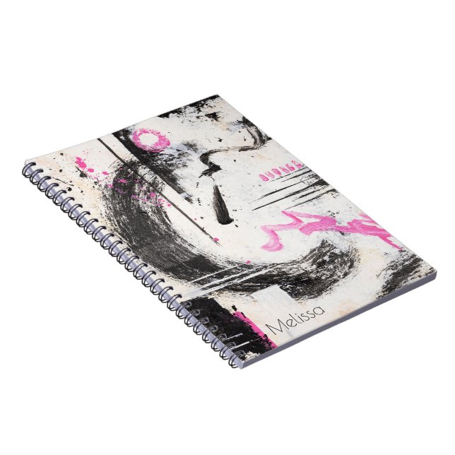 Cuaderno Pintado expresivo moderno rosa y negro abstracto (Lado Derecho)