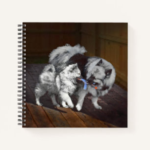 Cuaderno Pintado Keeshond Playtime - Arte Perro Original.
