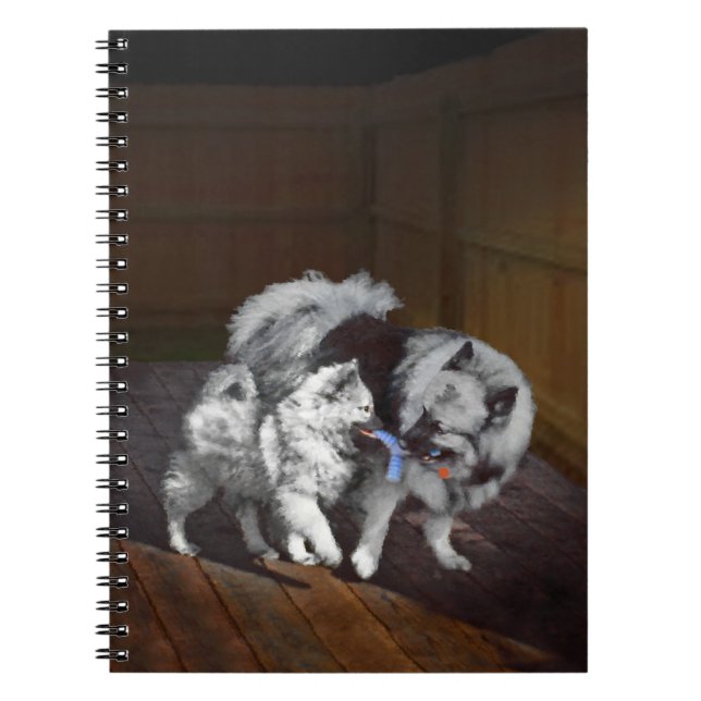 Cuaderno Pintado Keeshond Playtime - Arte Perro Original. (Frente)