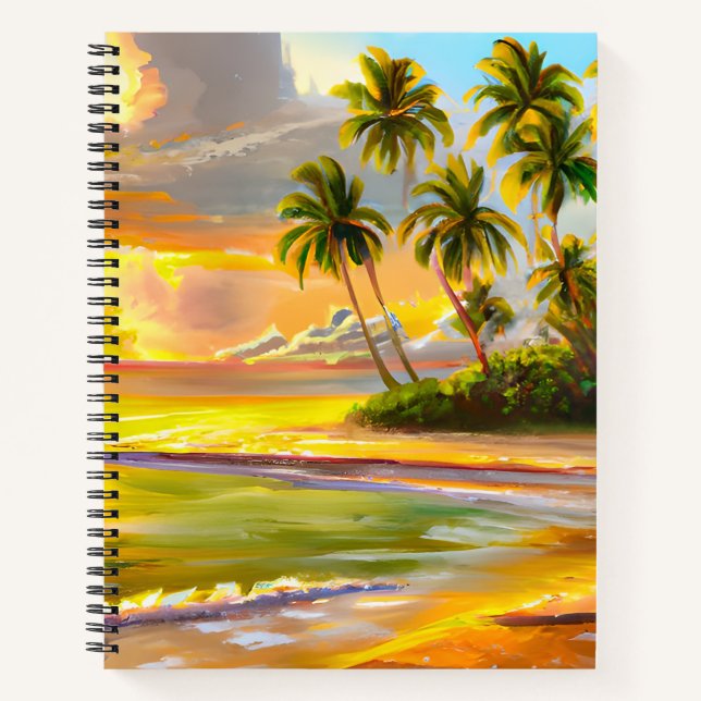 Cuaderno Pintado tropical de la playa Watercolor Sunset Bea (Anverso)
