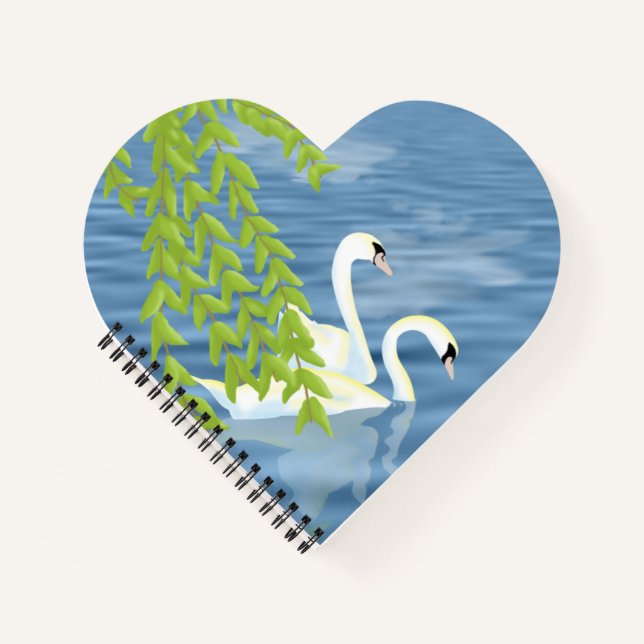 Cuaderno Pintando la pareja azul y verde de cisnes en el la (Anverso)