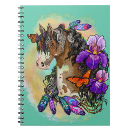 Cuaderno Pintar caballo Mustang con iris y mariposas