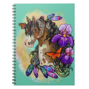Cuaderno Pintar caballo Mustang con iris y mariposas