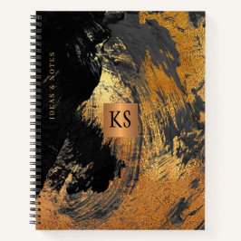 Cuaderno Pintura abstracta acrílica de oro negro monogramad