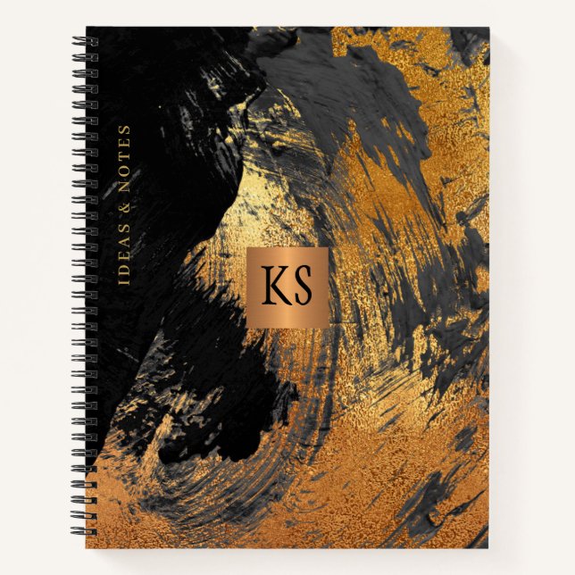 Cuaderno Pintura abstracta acrílica de oro negro monogramad (Anverso)