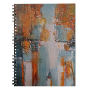 Cuaderno pintura abstracta naranja, blanca y verde azulada