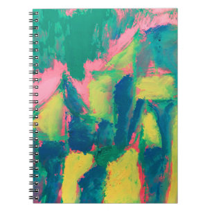 Cuaderno Pintura abstracta verde y rosa resumen arte abstra