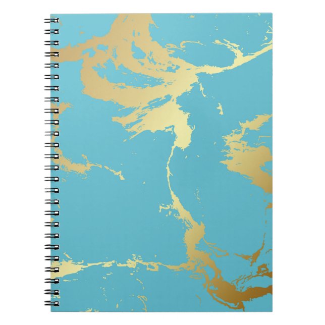 Cuaderno Pintura acrílica de mármol verde azulado y dorado  (Frente)
