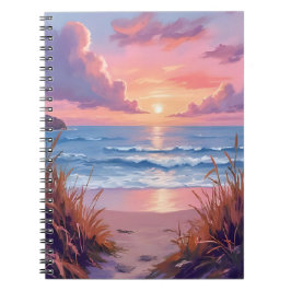 Cuaderno Pintura Acuarela de la puesta de sol en la playa d