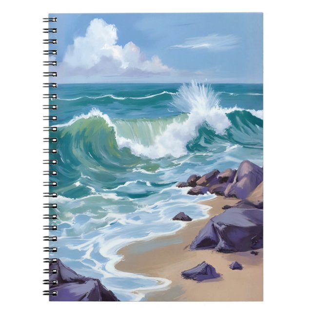 Cuaderno Pintura Acuarela de Olas del Océano Azul (Frente)