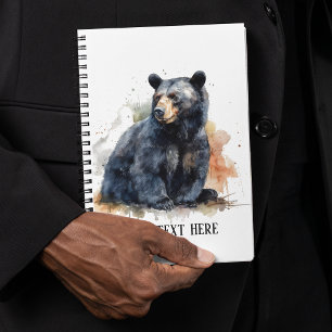 Cuaderno Pintura acuarela de un oso negro, personalizable