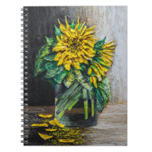 Pintura al acrílico de girasoles en bodegón