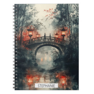 Cuaderno Pintura al agua del puente del farol bajo la luz d