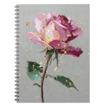 Pintura al óleo de rosa rosa con hoja de oro impre