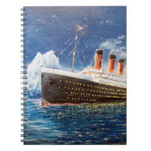 Cuaderno pintura al óleo de Titanic y iceberg en el océano