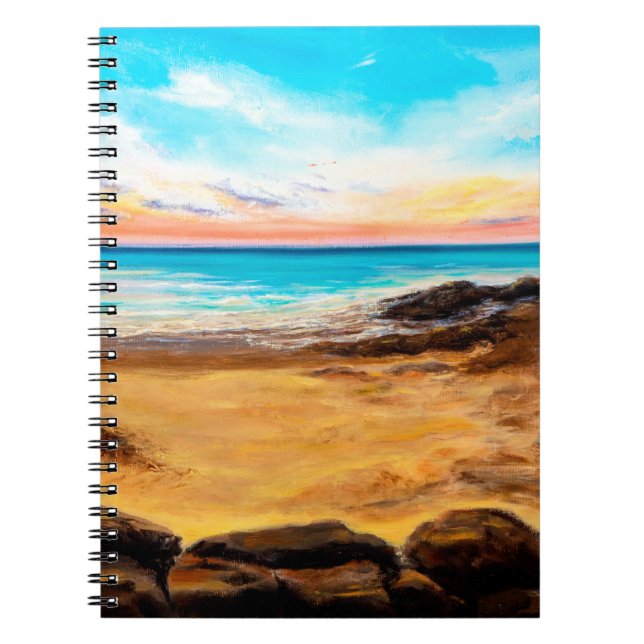 Cuaderno pintura al óleo de una hermosa puesta de sol dorad (Frente)