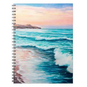 Cuaderno pintura al óleo de una hermosa puesta de sol púrpu