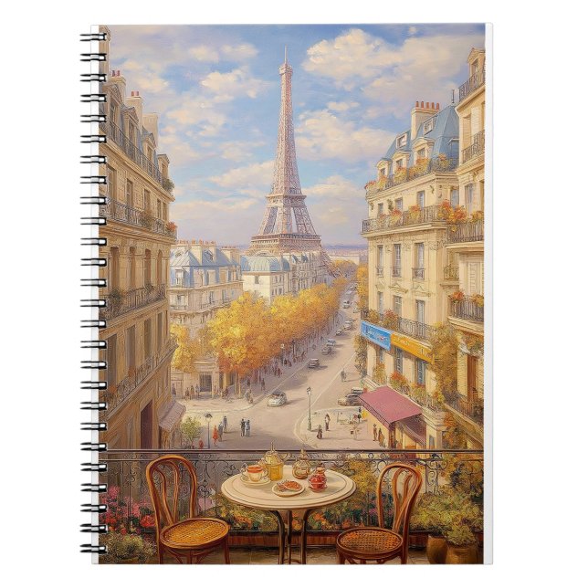 Cuaderno Pintura al óleo de vista de balcón romántico paris (Frente)