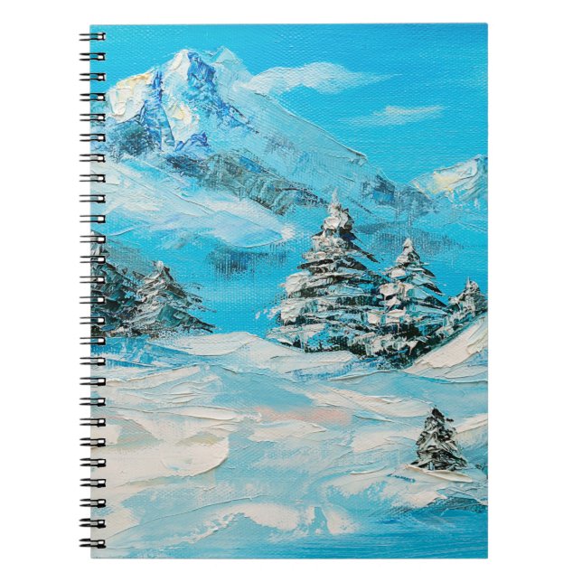 Cuaderno pintura al óleo, paisaje de montaña invernal con s (Frente)