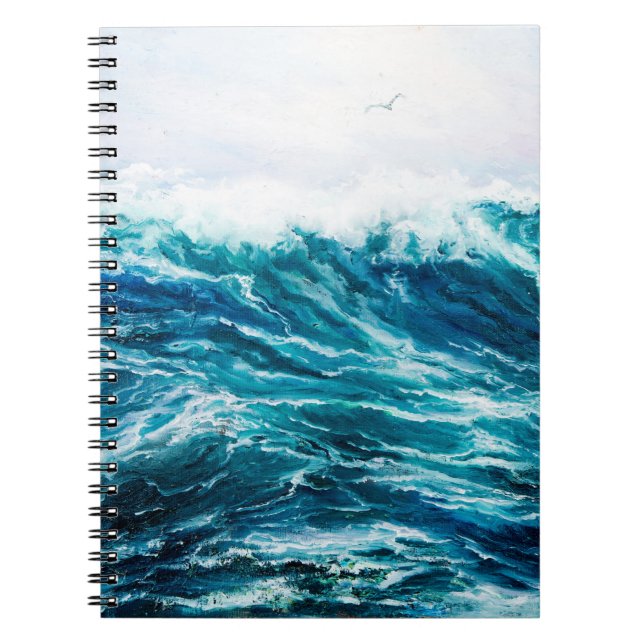 Cuaderno pintura al óleo que muestra olas en el océano o el (Frente)