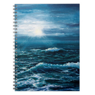 Cuaderno pintura al óleo que muestra olas en el océano o el