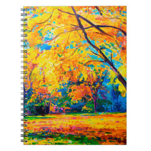 Cuaderno pintura al óleo sobre lienzo. Árboles amarillos. A