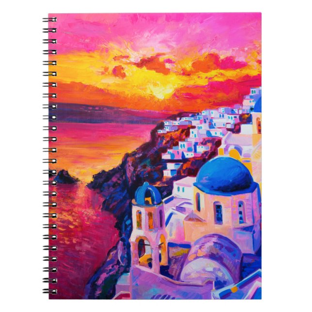 Cuaderno pintura al óleo sobre lienzo. Atardecer sobre la i (Frente)