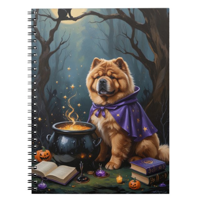 Cuaderno Pintura caprichosa de Halloween con perro Chow Cho (Frente)