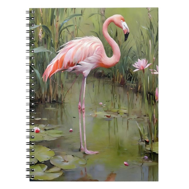 Cuaderno Pintura De Aceite De Flamingo Rosa Y Láminas De Ag (Frente)