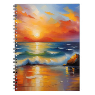 Cuaderno Pintura de aceite de la puesta de sol de los naran