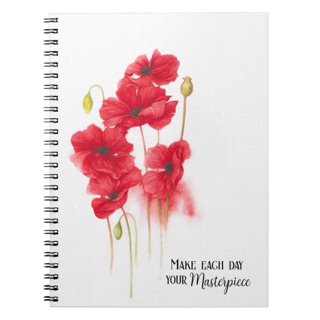 Cuaderno Pintura de amapola roja con cita (Frente)