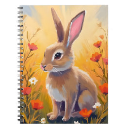 Cuaderno Pintura de animal de conejo marrón floral de campo