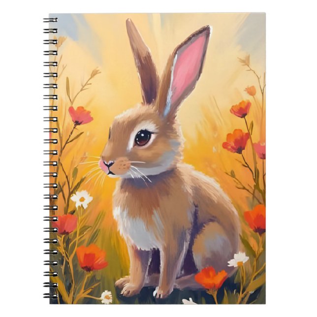 Cuaderno Pintura de animal de conejo marrón floral de campo (Frente)