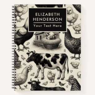 Cuaderno Pintura de animales de granja de cosecha de vintag