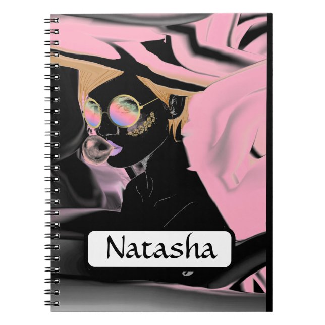 Cuaderno Pintura de arte pop rosado y negro de belleza (Frente)