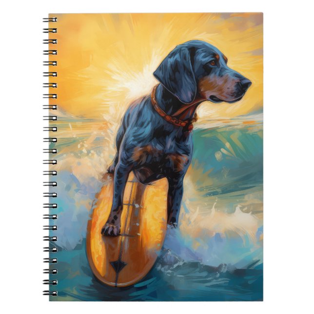 Cuaderno Pintura de Bluetick Coonhound Beach Surfing (Frente)
