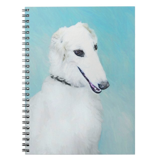 Cuaderno Pintura de Borzoi (blanco) - Arte de perro origina (Frente)