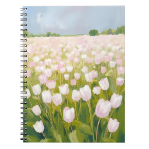 Cuaderno Pintura de Campo de Flores de Tulipanes Blancos