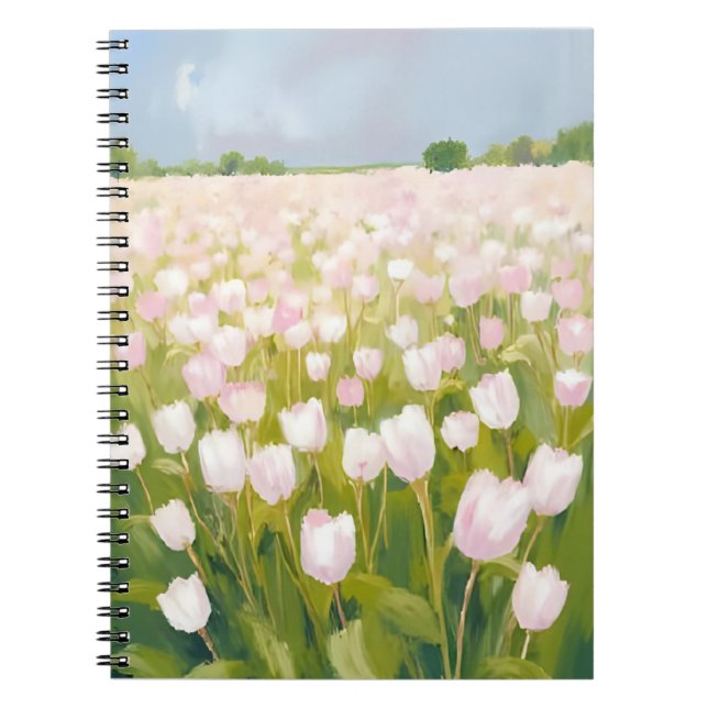 Cuaderno Pintura de Campo de Flores de Tulipanes Blancos (Frente)