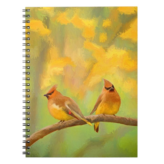 Cuaderno Pintura de cedro Waxwing - Arte de perro original  (Frente)