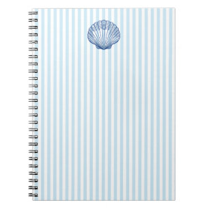 Cuaderno Pintura de conchas náuticas con banda azul preppy